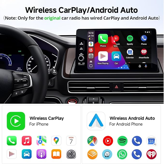2026 Upgraded Wireless CarPlay Adapter & Android Auto, 2 in 1 Mini Dongle with Cooling Vents for Stable Connection, Converts Wired to Wireless, 5GHz WiFi No Delay, Plug & Play for Factory Wired Cars
