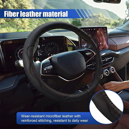 Car Steering Wheel Cover, 15 Inch Leather Anti-Slip Breathable Automotive Steering Wheel Protector, Universal Heat Resistant Vehicle Interior Accessories Cars, SUVs, Trucks (Blackline)