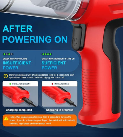 Car Vacuum Portable Cordless, 4 in 1 Mini Vacuum Cleaner Hight Power, 12000Pa Powerful Suction, Air Duster, Dual Filter,Adjustable Small Vaccum Portable Cordless for Car, Home, Pet, Office