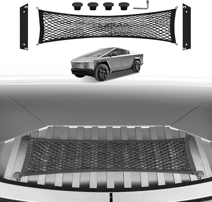 BestEvMod Cargo Mesh Net for Pickup Truck Bed Compatible with Tesla Cybertruck 2026 2025 2024 Accessories Mesh Extra Strong Hook Stretchable Trunk Cargo Organizer (Frunk Net)