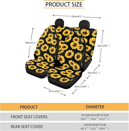 Sunflower Car Seat Covers Full Set,Cute Yellow Flowers Lovely Floral Print Vehicle Front Rear Bench Cushion Protectors for Women Men Auto Interior Accessories Universal Fit for Trucks Sedans