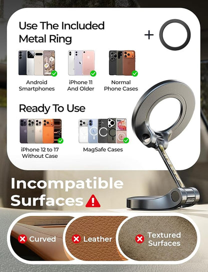 LISEN for MagSafe Car Mount for iPhone 17 Pro Max [24 Strong Magnets] Magnetic Phone Holder for Car Dashboard Magnet Phone Mount Car Cell Phone Holder for iPhone 17 Pro Max 16 15 14 13, Carbon Fiber