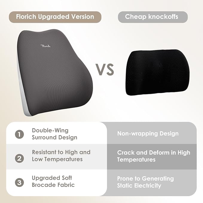 FLORICH Large Car Seat Cushion and Lumbar Support Pillow, Ergonomic Memory Foam Driving Seat Cushion for Back & Sciatica Pain Relief, Non-Slip Washable Seat Cushion for Car, Driver, Office-Gray