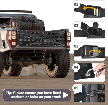 Tailgate Net with Adjustable Buckle Straps, 54"x17.7" Tailgate Cargo Net for Truck Bed, Perfect for Jeep, Pickup, Truck, Chevrolet, Ford (Black)
