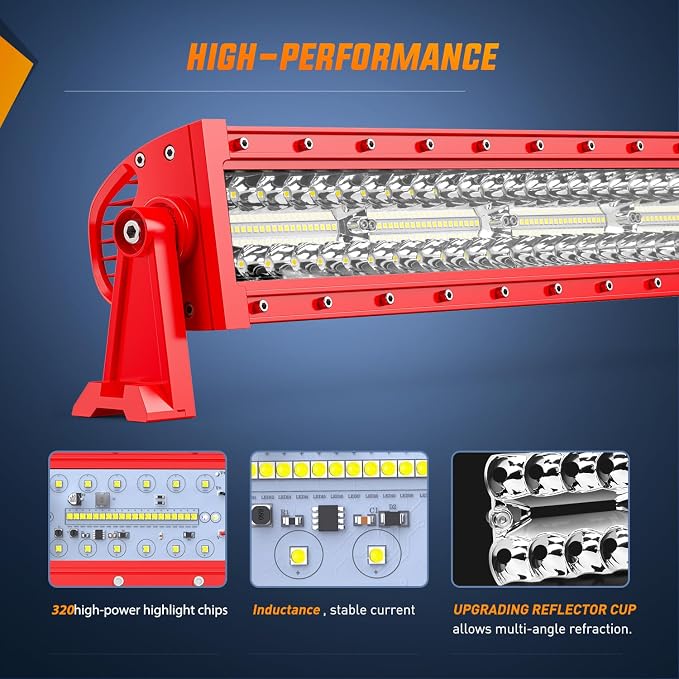 Nilight LED Light Bar 42 Inch Triple Row Spot Flood Combo Lights Red Shell with Wiring Harness Kit for Fog Driving Work Lighting on Off-Road Truck Tractor SUV ATV UTV Boat