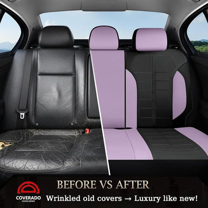 Coverado Car Seat Covers Full Set Leather Full Coverage Waterproof Seat Cover Car Seat Protector Cushion Universal Fit for Most Cars SUV Trucks, Purple&Black