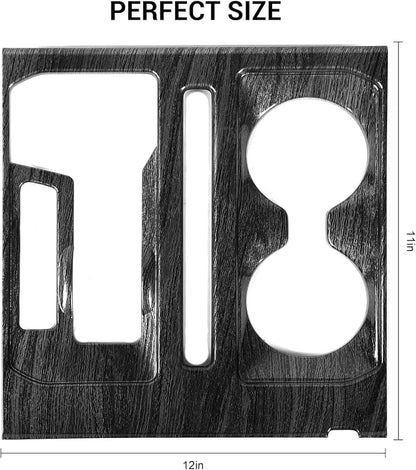 Jimen Compatible with Ford F150 2021-2025, Center Console Gear Shift Panel Trim Cover (Black Wood Grain)