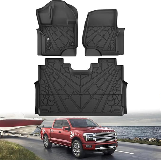 KARPAL Floor Mats for 2015-2025 2026 Ford F-150 SuperCrew (Includes 2022-2026 Lightning), Custom Fit TPE All Weather Ford F150 Accessories 1st & 2nd Row Floor Liner