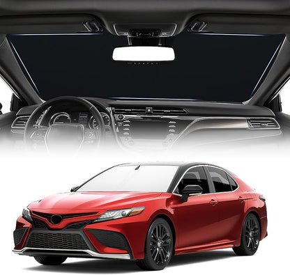 Windshield Sun Shade for 2018-2024 Toyota Camry Accessories Foldable Front Window Shade 310T Thickened Protect from Sun Rays & Heat Damage Fully Covered to Keep Car Cool