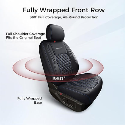 Huidasource Dodge Ram Seat Covers, Front&Rear Pickup Truck Leather Seat Cover Fit for 2009-2018 1500, 2010-2025 2500/3500 Crew Mega Cab, 2019-2025 ram 1500 Classic only(Full Set/Black&Blue)