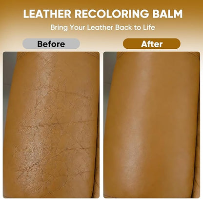 Leather Recoloring Balm - Scratch Repair & Color Restore Kit for Faded Leather, Leather Couch & Car Seats - 10OZ Leather Restorer Balm for Furniture, Auto Interior, Vinyl, Accessories (Camel)