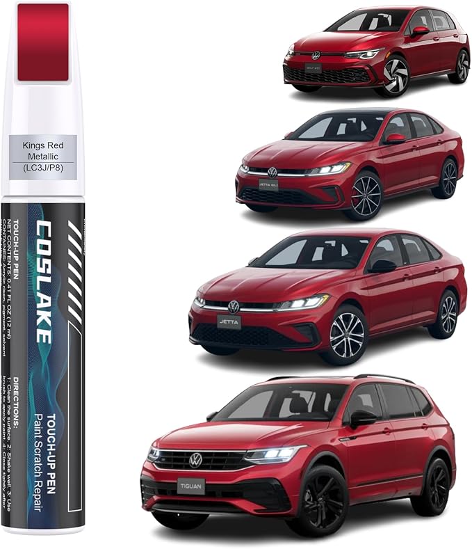Car Touch Up Paint(Kings Red Metallic(LC3J/P8)) for Volkswagen, Car Paint Scratch Repair Kit, Quick & Easy Solution to Repair, Scratch Remover Pen with 2PCS Disposable Micro Applicators