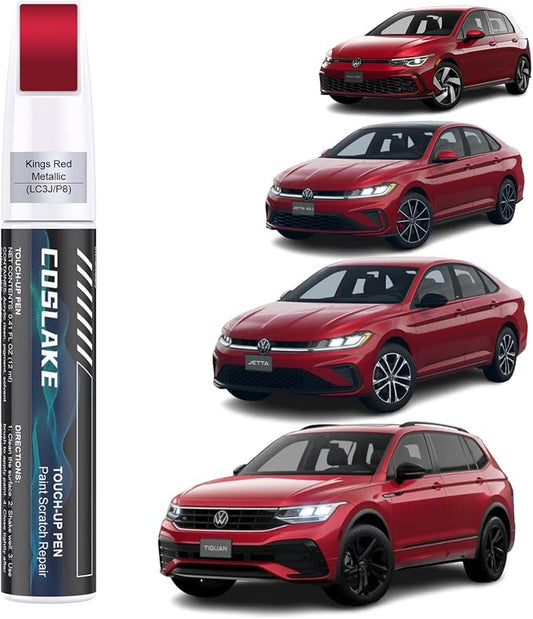 Car Touch Up Paint(Kings Red Metallic(LC3J/P8)) for Volkswagen, Car Paint Scratch Repair Kit, Quick & Easy Solution to Repair, Scratch Remover Pen with 2PCS Disposable Micro Applicators