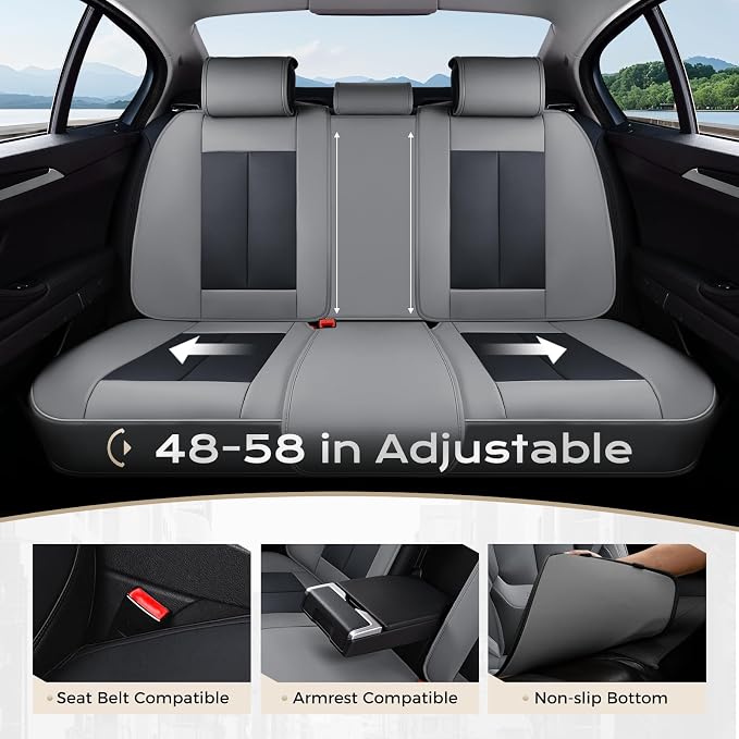 Coverado Seat Covers Full Set, 5 Seats Seat Covers for Cars, Waterproof Nappa Leather Car Seat Covers with Head Pillow, Seat Protectors Car Seat Cushion Universal Fit for Most Cars (Gray&Black)