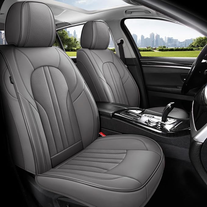 MINGBRON Car Seat Covers Front Seats, Comfortable Leather Car Seat Covers, Waterproof Front Seat Covers for Cars, Luxury Automotive Seat Protecor Covers for Most Sedans SUV Pick-up Truck (Gray)