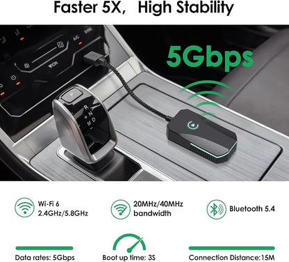 Wireless CarPlay Adapter, 2025 Upgraded Dual-Band (2.4GHz/5GHz) WiFi, Converts Wired to Wireless CarPlay, More Stable & Auto-Connect, Plug & Play for OEM Wired CarPlay Cars & iPhone iOS 10+ (Black).