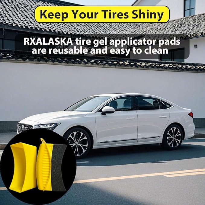 2 Pack Tire Shine Applicator Pads, Reusable Tire Dressing Applicator Sponge, Curved Tire Gel Applicator Forms with Lid, Yellow Tire Applicator Pads for Car Cleaning Detailing