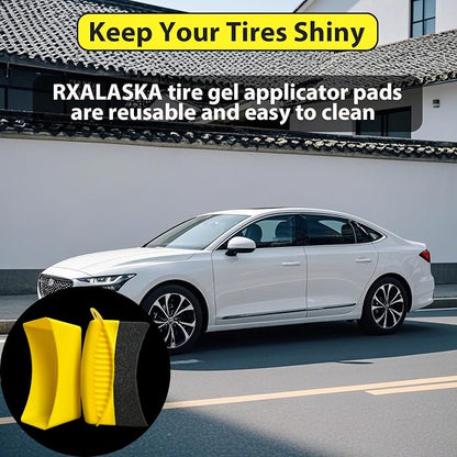 2 Pack Tire Shine Applicator Pads, Reusable Tire Dressing Applicator Sponge, Curved Tire Gel Applicator Forms with Lid, Yellow Tire Applicator Pads for Car Cleaning Detailing