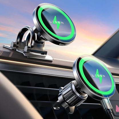 LISEN for 15W MagSafe Car Mount Charger, Magnetic Wireless Car Charger, Dashboard & Air Vent Magnetic Phone Holder for Your Car Phone Holder, Jeep Ford F150 Accessories for iPhone 17-12,Samsung, Pixel