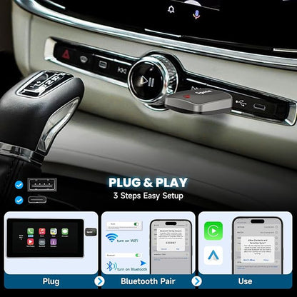 Seamless Auto-Connect CarPlay Adapter, Upgrade 2in1 Wireless CarPlay & Android Auto Adapter, Plug & Play, WLAN Dual-Band 2.4G+5G, Auto Reconnect, Compatible with After 2016 Cars with Wired CarPlay