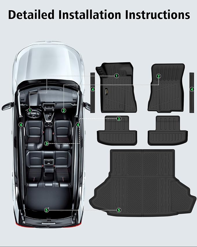 Floor Mats & Cargo Liner Custom Fit for Ford Mustang 2026 2025 2015-2024 (NOT for Mach-E) All Weather TPE Rubber 1st & 2nd Floor Liners Automotive Trunk Mat for Mustang 2025 Accessories, Black