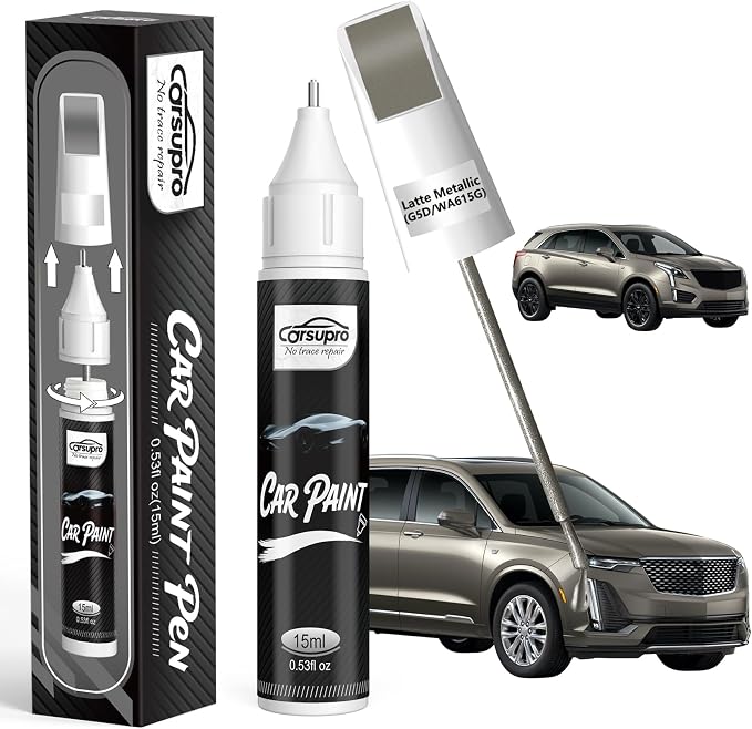 Latte Metallic(G5D/WA615G) for Cadillac Touch Up Paint Pen, 2 in 1 Car Scratch Remover with Pen Tip and Brush, Precise Color Match for Car Paint Scratch Repair, Quickly and Easily Fix Chips and Nicks