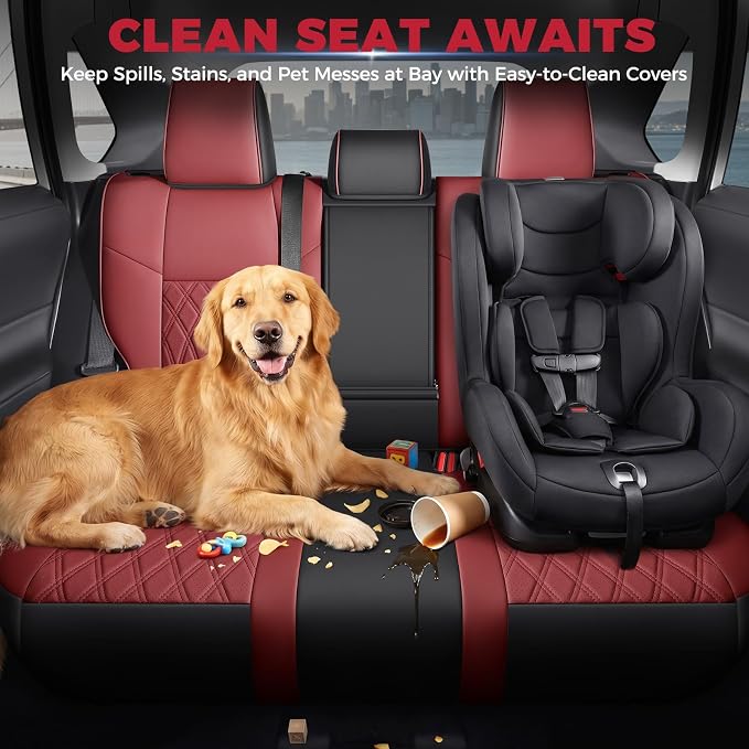 FREESOO Custom Seat Covers for Toyota RAV4 2019 2020 2021 2022 2023 2024 2025 LE XLE Limited XLE Premium Gas, RAV4 Leather Car Seat Covers Interior, RAV 4 SUV Accessories Full Set, BlackBurgundy