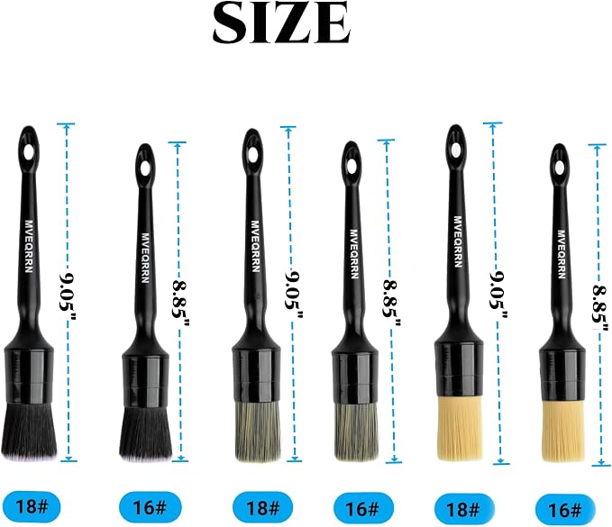 MVEQRRN 6pcs Car Detailing Brush Set-2pcs Boars Hair Car Detailing Brushes,2pcs Ultra Soft No Scratch Detailing Brush for Air Vent,Leather Seat 2pcs Detail Brushes car Detailing for Interior Exterior