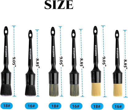 MVEQRRN 6pcs Car Detailing Brush Set-2pcs Boars Hair Car Detailing Brushes,2pcs Ultra Soft No Scratch Detailing Brush for Air Vent,Leather Seat 2pcs Detail Brushes car Detailing for Interior Exterior
