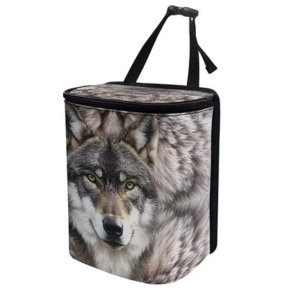 Talayituse Wolf Print Car Trash Can with Lid, Leak Proof Auto Trash Bag Hanging Vehicle Garbage Can Multipurpose Storage Container for Back Seat Road Trip