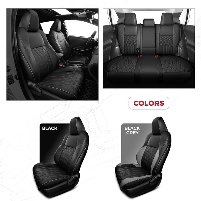 FREESOO Custom Seat Covers for Toyota RAV4 2019-2025 Hybrid SE/XSE 2021-2024 Prime SE/XSE 2025 PHEV, RAV4 Leather Car Seat Covers Interior, RAV 4 SUV Accessories Full Set, Black