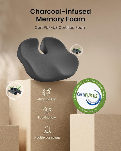 ProtoArc Extra Large Seat Cushion for Tailbone Pain Relief, Seat Cushions for Office Chairs, Extra Cover, Ergonomic Memory Foam Desk Chair Cushion for Sciatica Pain Relief, Car Seat Cushion - Black