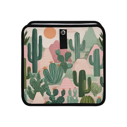 Car Trash Can Organizer Bin with Adjustable Strap for Back Front Seat Console Waterproof Leakproof Collapsible Portable 8.66 Inch Boho Cacti Mountains and Sun