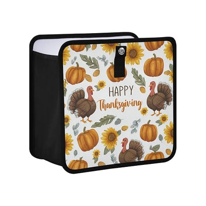Car Trash Can Organizer Bin with Adjustable Strap for Back Front Seat Console Waterproof Leakproof Collapsible Portable 8.66 Inch Thanksgiving Turkeys Sunflowers White