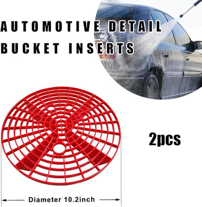 2 PCS Car Wash Bucket Insert, Car Wash Grit Filter Trap Dirt Fits 12 Inches Diameter Bucket, Insert for Automotive Detailing and Cleaning, Car Accessories (Red)