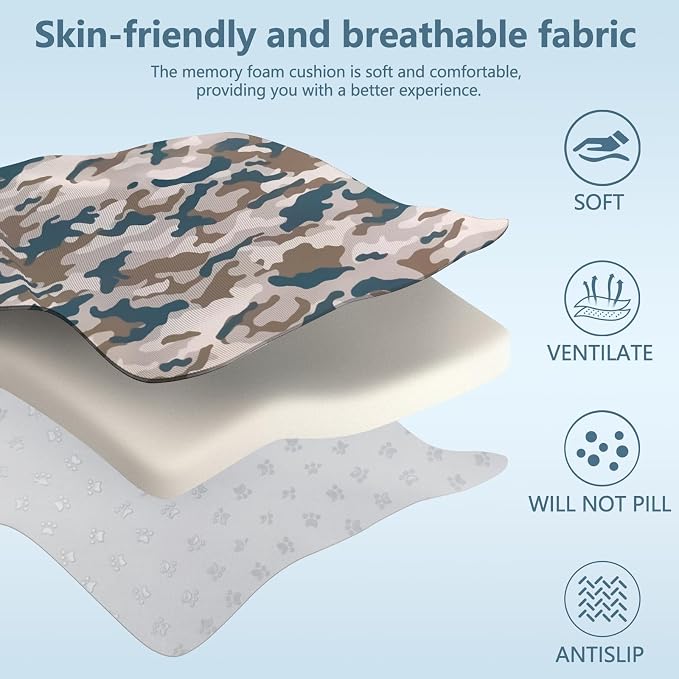 NS YOLO Ergonomic Car Seat Cushion with Comfort Memory Foam Neck Pillow, Car Pillow,Lumbar Support and Big Size Soft Seat Cushion for Driving Seat,Office Chair and Wheel Chair (CAMO-3 pcs)