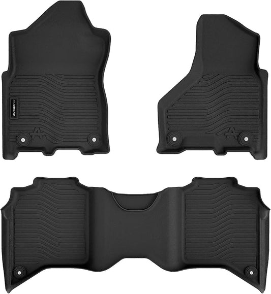 Auxko All Weather Floor Mats Fit for 2019-2025 2026 Ram 2500/3500 Crew Cab Bench & Bucket Seat TPE Liners Accessories All Season Guard Odorless Anti-Slip Floor Mats for Ram 2020-2026 Black