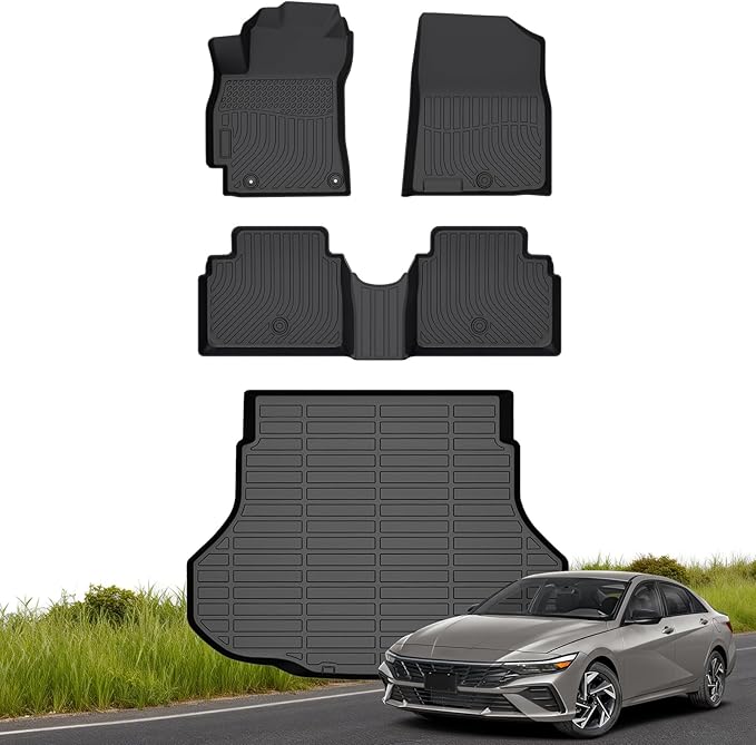 Floor Mats & Cargo Liner for Hyundai Elantra & Elantra N 2021-2025 (NOT Hybrid), All-Weather TPE Full Coverage for Elantra, Custom Fit Waterproof Car Liners Accessories Non-Slip Easy-Clean Mats