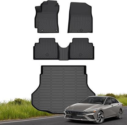 Floor Mats & Cargo Liner for Hyundai Elantra & Elantra N 2021-2025 (NOT Hybrid), All-Weather TPE Full Coverage for Elantra, Custom Fit Waterproof Car Liners Accessories Non-Slip Easy-Clean Mats