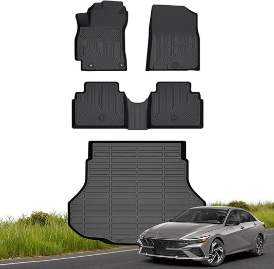 Floor Mats & Cargo Liner for Hyundai Elantra & Elantra N 2021-2025 (NOT Hybrid), All-Weather TPE Full Coverage for Elantra, Custom Fit Waterproof Car Liners Accessories Non-Slip Easy-Clean Mats