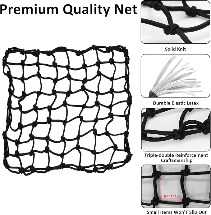 Motorcycle Cargo Net, Heavy Duty Bungee Net for Helmet, Small Elastic Mesh, Luggage Cargo Nets with Adjustable Hooks, Elastic Cargo Mesh for Motorbike, ATV