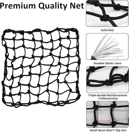 2 Pack Motorcycle Cargo Net, Heavy Duty Bungee Net for Helmet, Small Elastic Mesh, Luggage Cargo Nets with Adjustable Hooks, Elastic Cargo Mesh for Motorbike, ATV