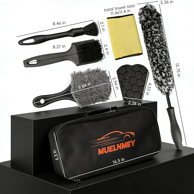8PCS Car Wheel Brush kit,Wheel Cleaner Brush, Microfiber Cleaning Cloth,Soft Bristle Rim Brush,Tire Polishing Application Pad,Drying Towel.Tire Cleaning Brush Kit for Trucks, Cars, RVs