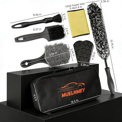 8PCS Car Wheel Brush kit,Wheel Cleaner Brush, Microfiber Cleaning Cloth,Soft Bristle Rim Brush,Tire Polishing Application Pad,Drying Towel.Tire Cleaning Brush Kit for Trucks, Cars, RVs