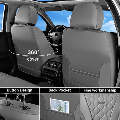 Coverado Leather Seat Covers, Car Seat Covers Full Set, Perforated Diamond Leather Car Seat Cover, Waterproof Car Seat Protector Seat Cushion, Universal 5 Seats Seat Cover Fit for Most Cars, Gray