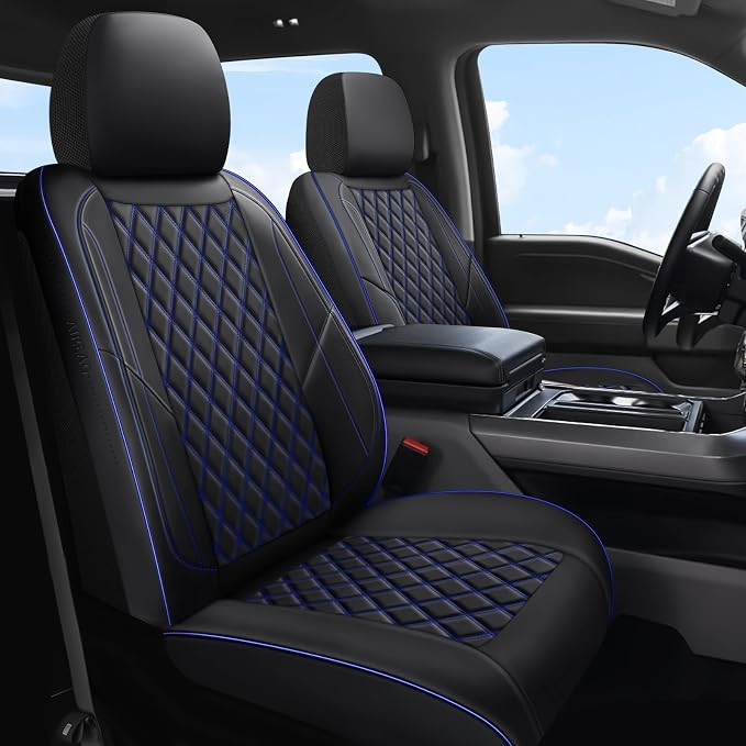 F150 Seat Covers, Custom Ford F150 Truck Seat Cover Fit for 2015-2025 F150 and 2017-2025 F250 F350 F450 Super Duty Crew Cab XL XLT Lariat King Ranch Platinum (Black blue, Front and Rear(5 seats))