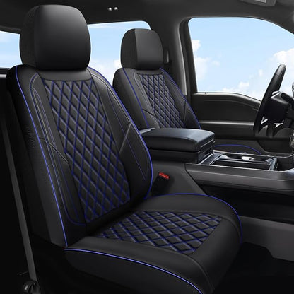 F150 Seat Covers, Custom Ford F150 Truck Seat Cover Fit for 2015-2025 F150 and 2017-2025 F250 F350 F450 Super Duty Crew Cab XL XLT Lariat King Ranch Platinum (Black blue, Front and Rear(5 seats))