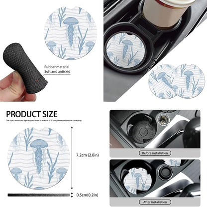Jellyfish 10 Piece Car Accessories Set, Mediterranean Toile Jellyfish Universal Steering Wheel Cover Ocean Creature Rural Front Seat and Rear Bench Decor Truck SUV Sedan