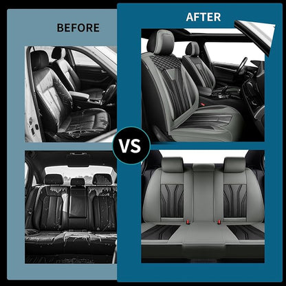 Fit Patriot Car Seat Covers for Jeep Patriot 5 Seats 2007-2016 2017 -Premium Leather, Waterproof & Breathable，All-Weather Seat Cushion Protecto & Airbag Compatible, 2 Front Seat Gray & Black