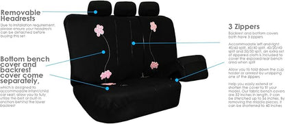 FH Group Floral Embroidery Car Seat Covers - Universal Fit, Split Bench Rear Seat, Washable Seat Cover for SUV, Sedan, Van, Rear Set, Black